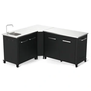 Pachet Bucatarie exterioara Cozze cu blat, chiuveta inox, masa de colt si dulap cu doua usi