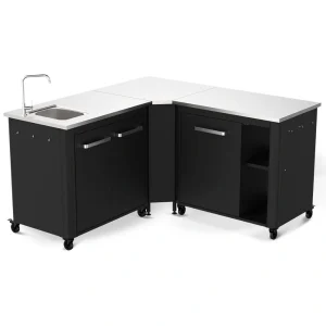 Pachet bucatarie exterioara cozze cu blat si chiuveta inox modul de colt si masa inox