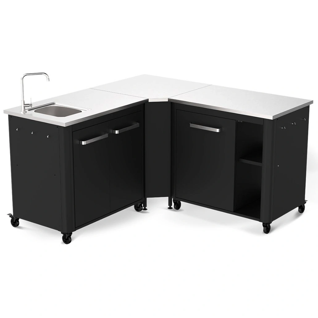 Pachet bucatarie exterioara cozze cu blat si chiuveta inox modul de colt si masa inox